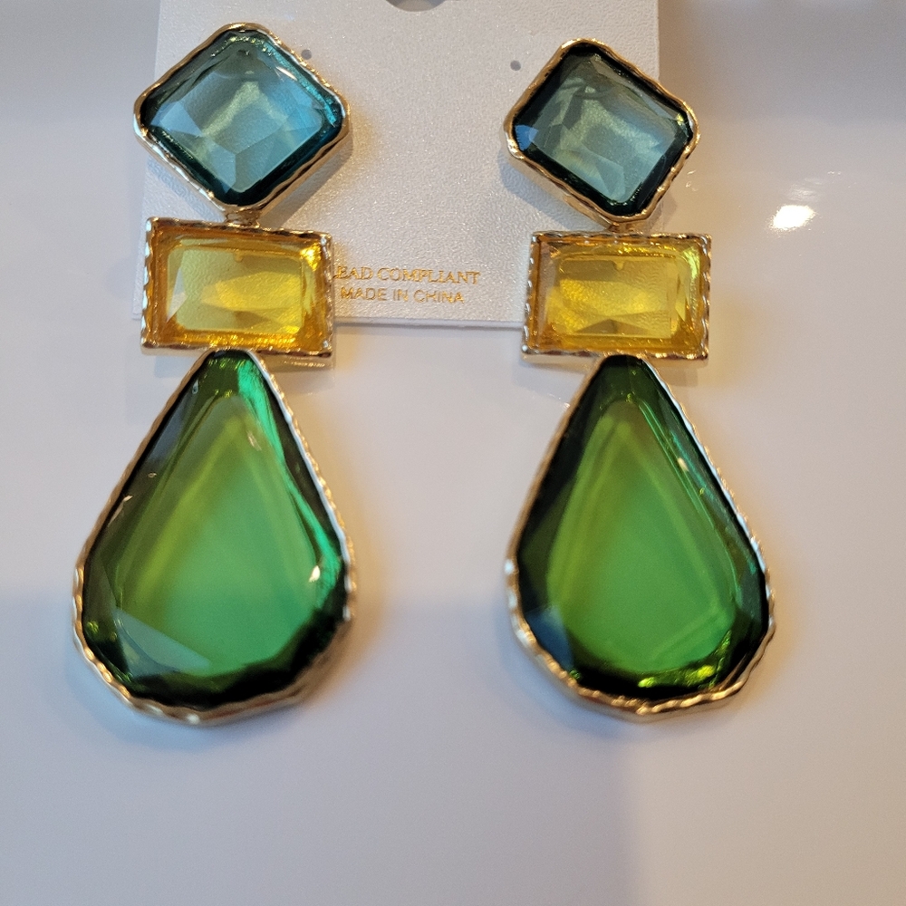 Natasha Earrings. Vibrant Colors. Summer Statement. Gold-Tone. New.